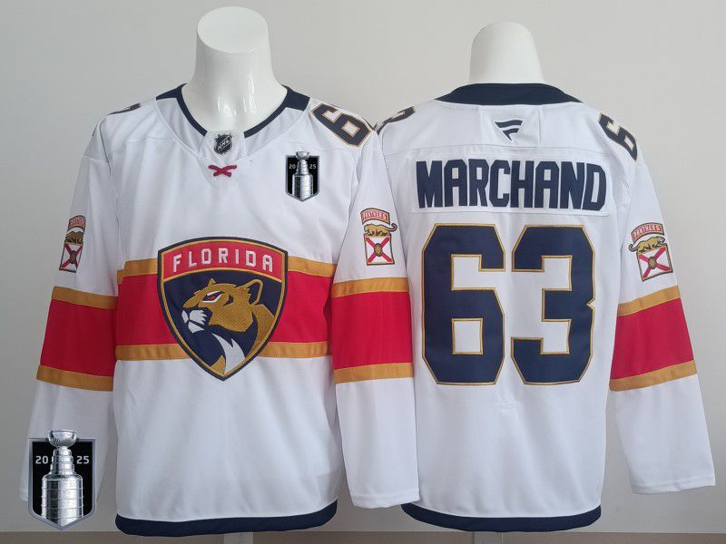Men 2025 Florida Panthers 63 Marchand White Fanatics Home Premium NHL Jersey style 3